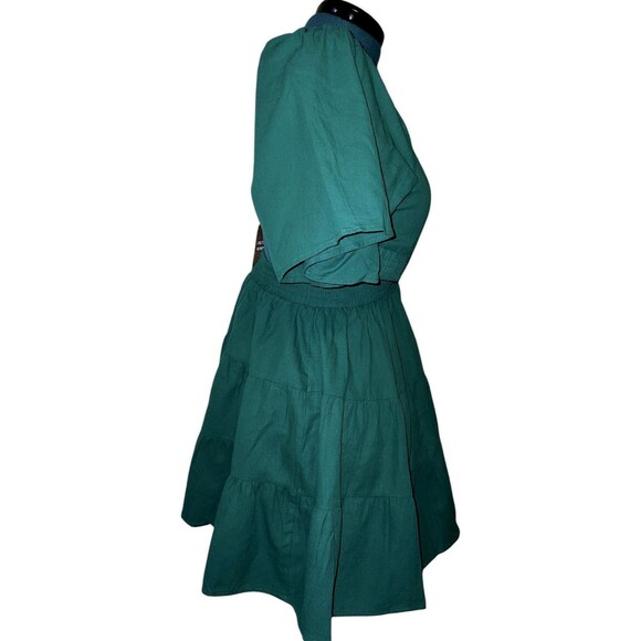 Shy Velvet Summer Dress Square Neck Short Bell Sleeves Cut Out Waist DK … - Picture 5 of 8